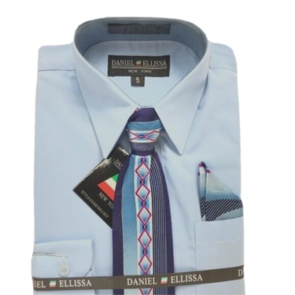 Daniel Ellissa Boys' Blue Dress Shirt Purple Fuchsia Blue Tie Hanky Sizes 4 - 5